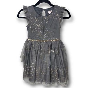 Cat & Jack Sz S 6 6X Girls Gray Metallic Gold Tulle Sleeveless Fit & Flare Dress